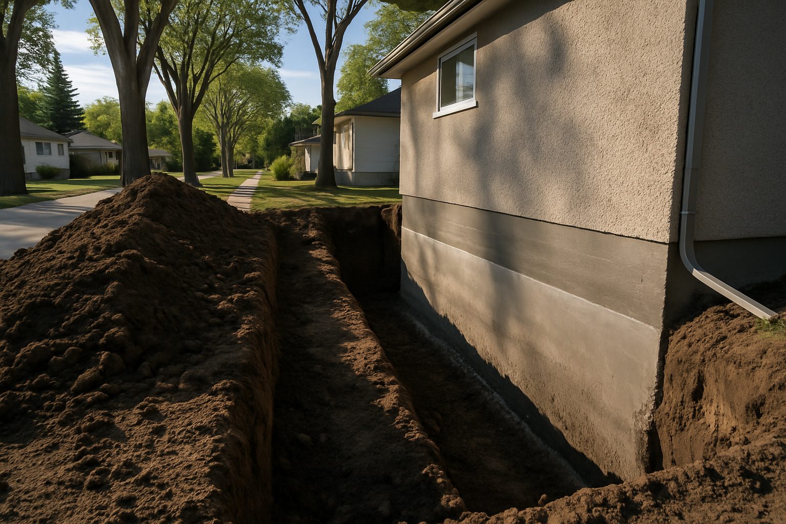 Foundation wall of a Winnipeg home exposed for repair